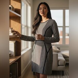 H&M NWT Striped Bodycon Mini Dress Black White Geometric Piping - Size 10